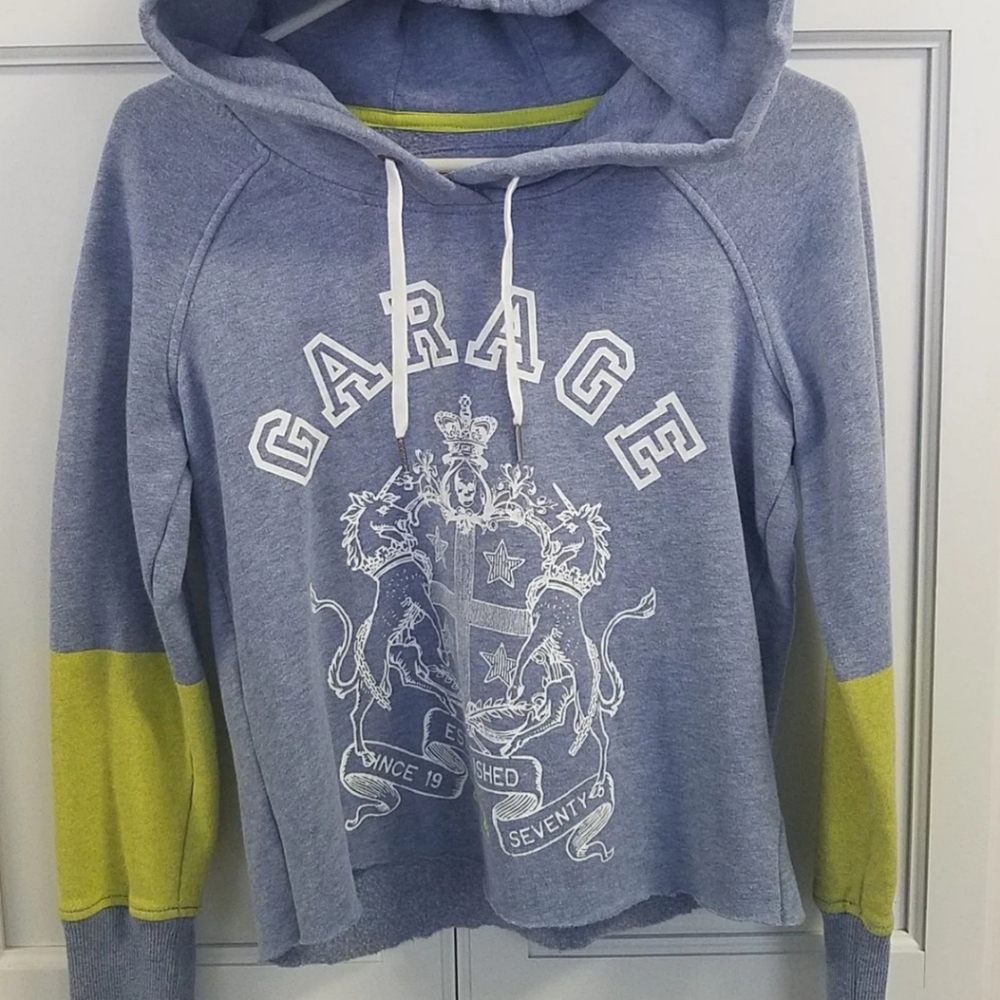 Garage Canada Women's Drawstring Spellout Hoodie Medium Blue Green - Picture 4 of 10